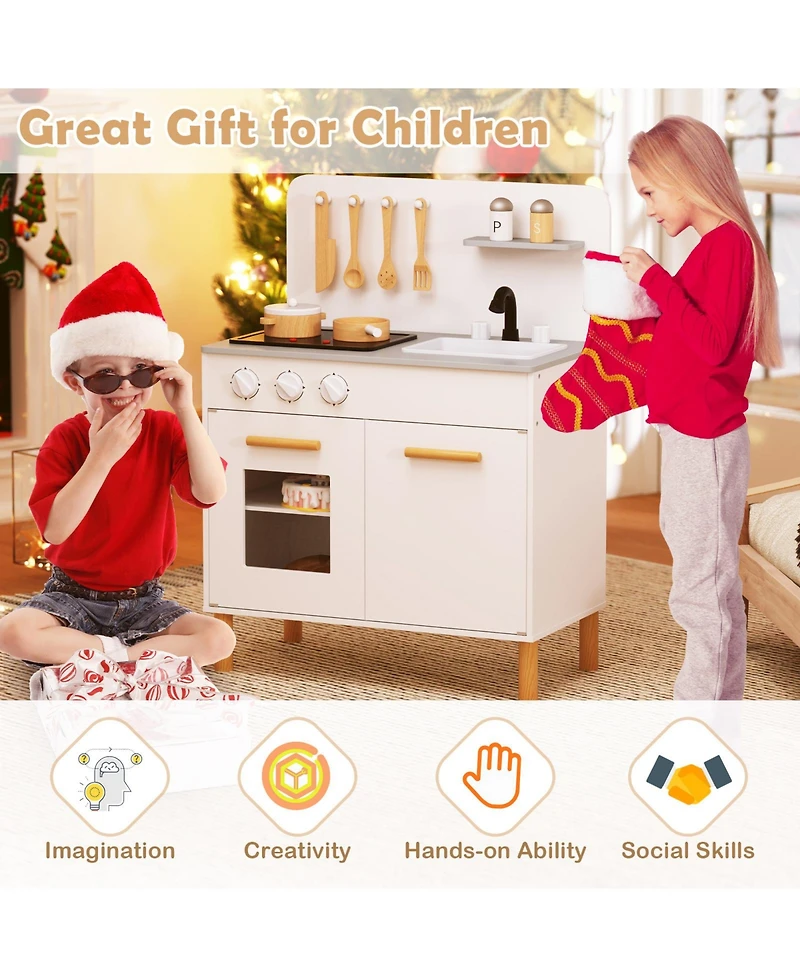 Mecale Kids Kitchen Playset with Cooking Accessories and Storage, Fun Pretend Play Toy