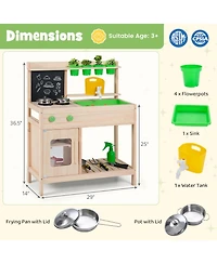 Mecale Kids Mud Kitchen Pretend Play Set with Chalkboard for Ages 3