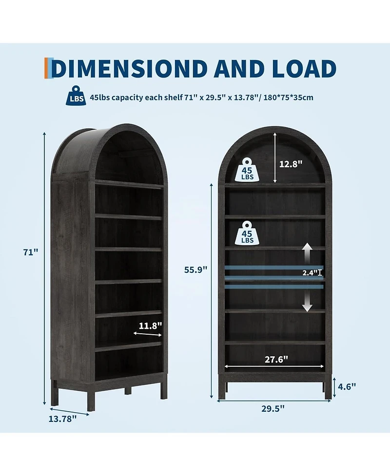 gaomon Tall Arched Display Cabinet 7-Tier Adjustable Shelf Bookcase Kitchen Pantry Entryway Shoe Cabinet Farmhouse Storage Organizer