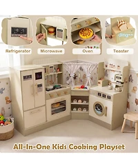 Mecale Kids Corner Play Kitchen with Faucet, Dishwasher & Stove for Imaginative Role Play