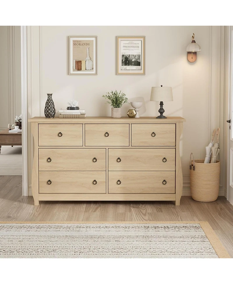 gaomon 7 Dresser for Bedroom, 54 in Wide Drawer Dresser with Storage Freestanding, Wooden Closet Storage Chest for Living Room, Bedroom, Entryway