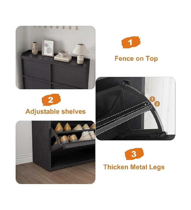 gaomon Shoe Cabinet with 6 Flip Drawers, Wooden Organizer Adjustable Shelf, Storage for Entryway, Hidden