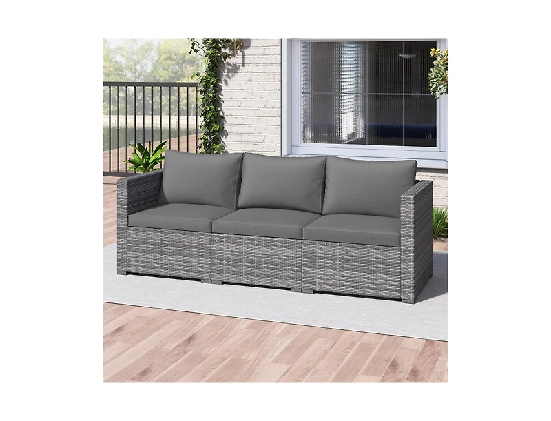 Slickblue Outdoor 3-Piece Pe Rattan Sectional Sofa Set with Cushions