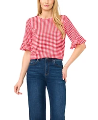 CeCe Women's Checkered Crewneck Blouse