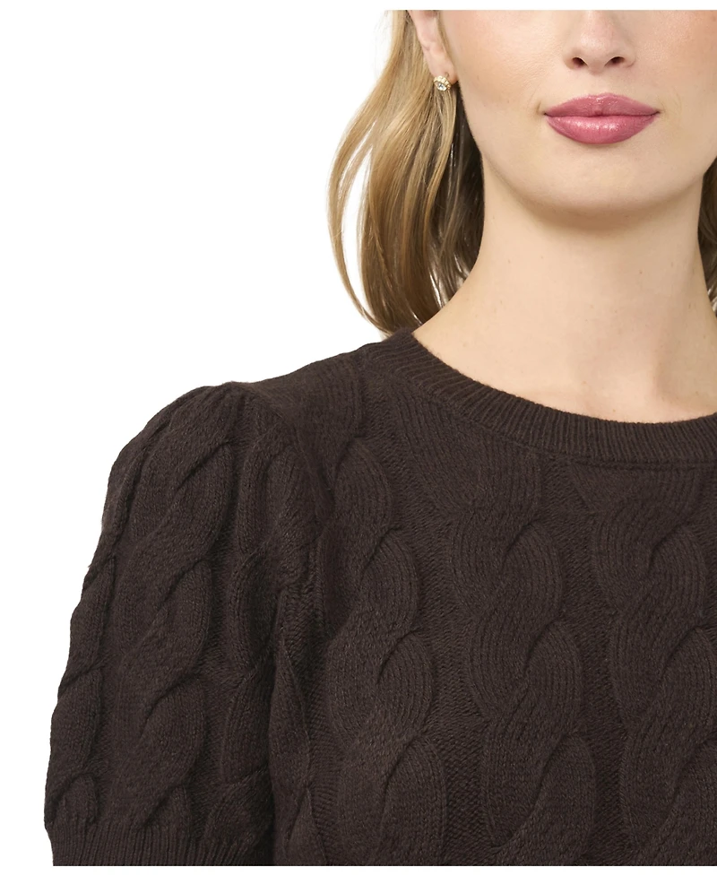 CeCe Women's Cable Puff-Sleeve Crew Neck Sweater