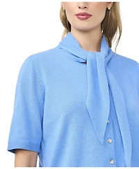 CeCe Women's Tie Neck Front Button Cardigan