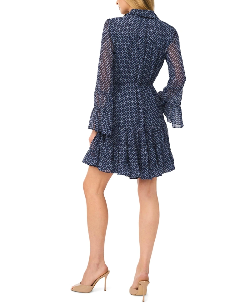 CeCe Women's Tiered Flounce-Sleeve Shirt Dress