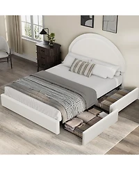 gaomon Boucle Bed Frame with 2 Storage Drawers,Soft Upholstered Platform Round Headboard,Heavy Duty,Wooden Slats,Noise Free