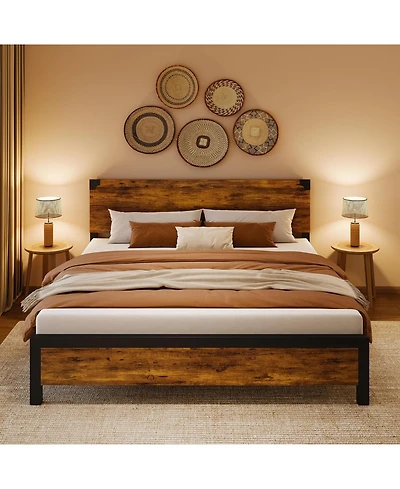 gaomon Bed Frame with Wooden Headboard – Features a Platform Design with Under-Bed Storage and Metal Legs. Noise-Free Operation, Easy Assembly