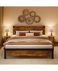 gaomon Bed Frame with Wooden Headboard – Features a Platform Design with Under-Bed Storage and Metal Legs. Noise-Free Operation, Easy Assembly