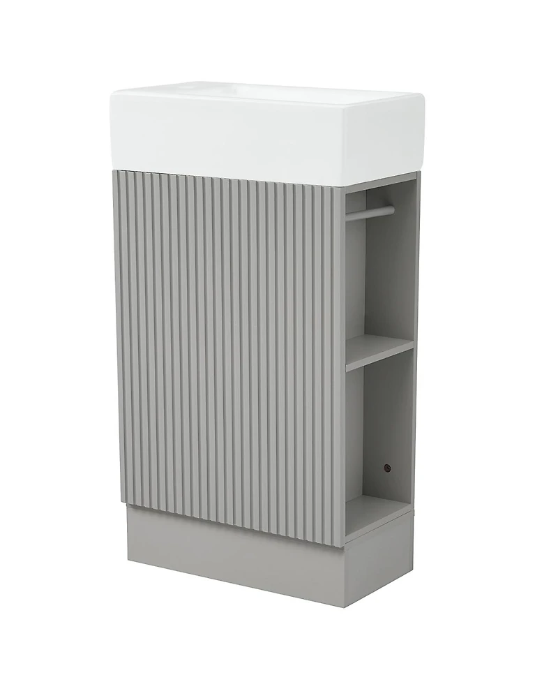Sillysis Bathroom Vanity with Sink, Mdf Storage Cabinet, Two-Tier Shelf & Left or Right Orientation for Small Bathrooms