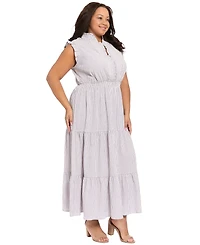 London Times Plus Size Tiered Sleeveless Maxi Dress