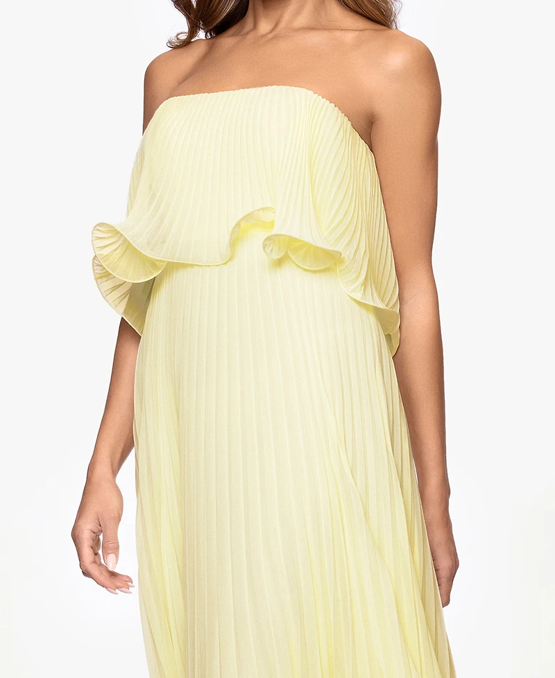 Betsy & Adam Women's Pleated Strapless Gown