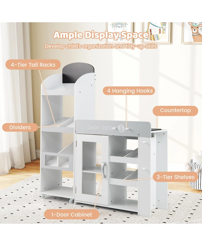 Mecale Kids Grocery Store Playset, Convertible Wooden Play Store with Shopping Cart for Pretend Play