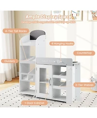 Mecale Kids Grocery Store Playset, Convertible Wooden Play Store with Shopping Cart for Pretend Play