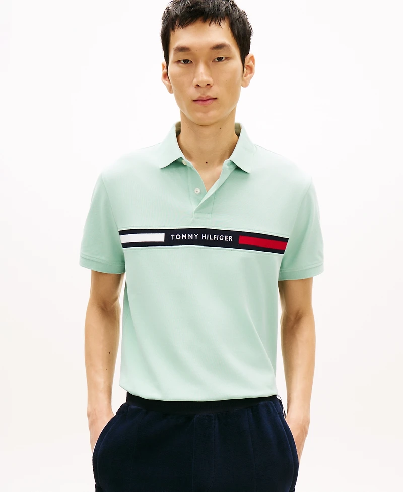 Tommy Hilfiger Men's Short Sleeve Embroidered Chest Stripe Polo Shirt
