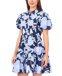 Msk Women's Short-Sleeve Button-Down Collared Tiered Dress