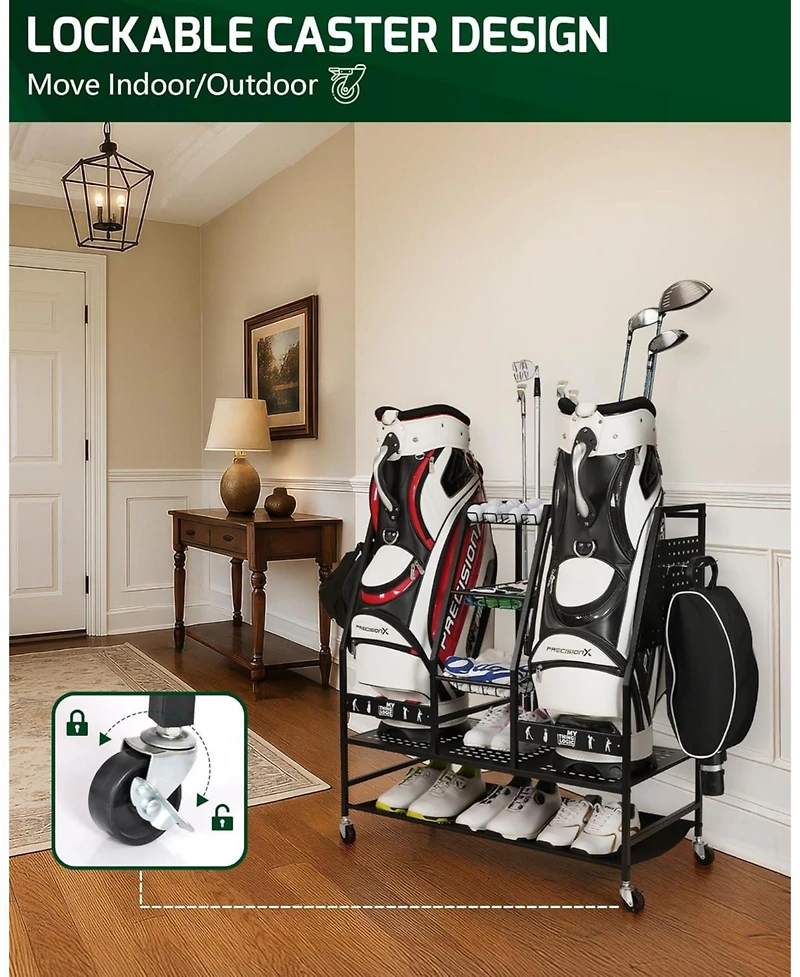 Mythinglogic 2 Golf Bag Storage Organizer, Golf Bag Stand and Other Golfing Equipment Rack for Garage, Extra Storage Rack Design for Golf Clubs