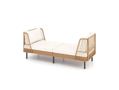 Slickblue Patio Rattan Daybed Loveseat with Comfortable Seat and Back Cushions