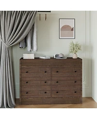 gaomon 6 Drawer Dresser for Bedroom, Wooden Fluted Chest of Drawers, Modern Oak Storage Organizer for Living Room, Hallway, Entryway