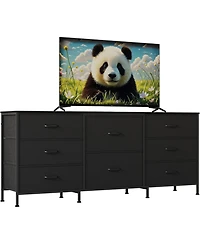 gaomon 8 Drawer Fabric Dresser Tv Stand with Wooden Top, Metal Frame Storage Chest