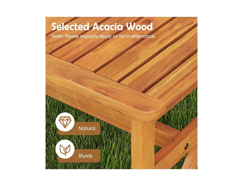 Slickblue Outdoor 51 Inch Acacia Wood Bench, Slatted Seat, 800 lb Capacity