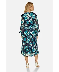 Yumi Women's Floral V-Neck Long Sleeves Wrap Dress