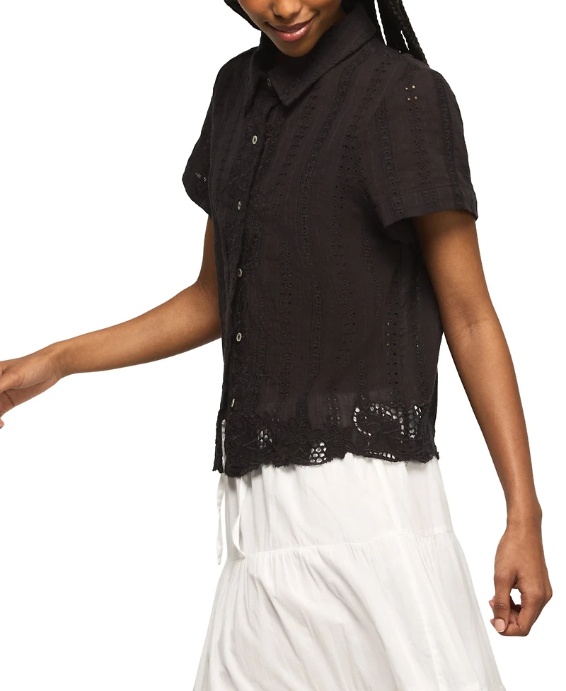 Lucky Brand Women's Lace Short-Sleeve Boyfriend Button-Down Shirt