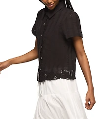 Lucky Brand Women's Lace Short-Sleeve Boyfriend Button-Down Shirt