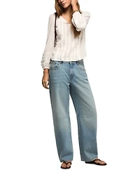 Lucky Brand Women's Cotton Barrel Wide-Leg Mid-Rise Jeans