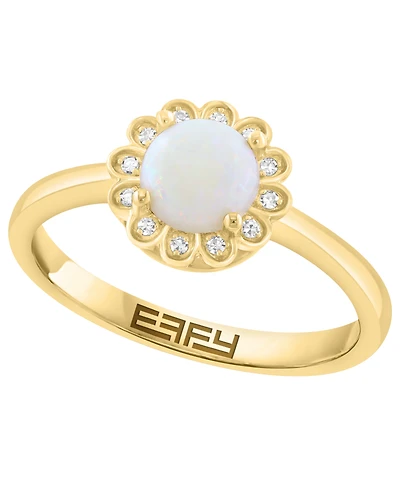 Effy Collection Opal (1/2 ct. t.w.) and Diamond (1/10 ct. t.w.) Ring in 14k Yellow Gold