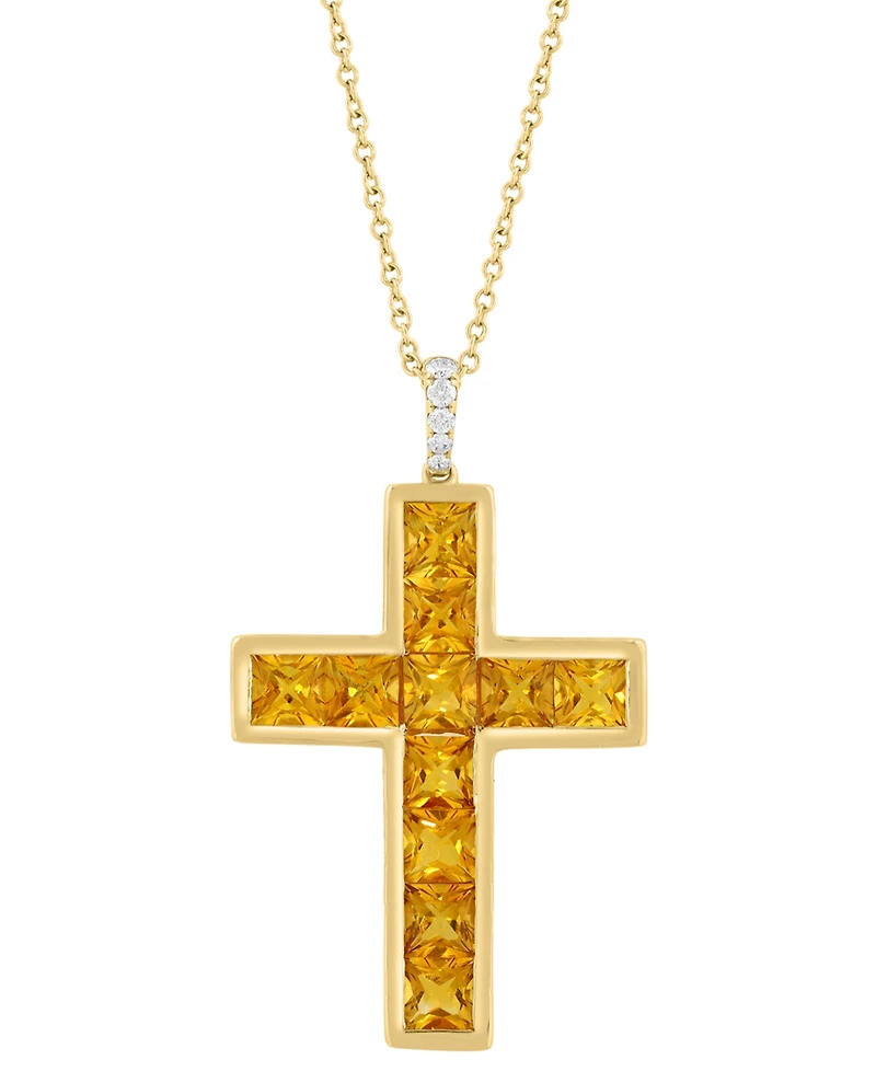 Effy Collection Citrine (3-1/10 ct. t.w.) and Diamond Cross Pendant Necklace Gold Over Silver