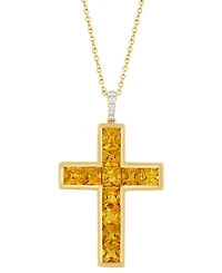 Effy Collection Citrine (3-1/10 ct. t.w.) and Diamond Cross Pendant Necklace Gold Over Silver