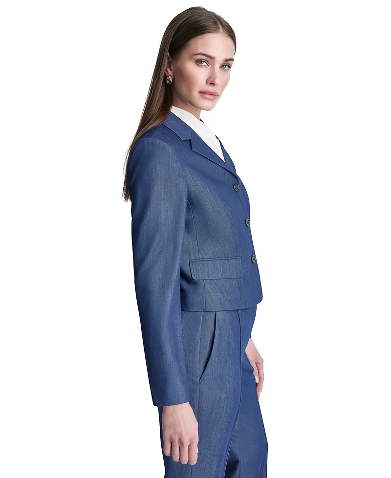 Dkny Petite Dressy Denim Notch Collar Cropped Jacket