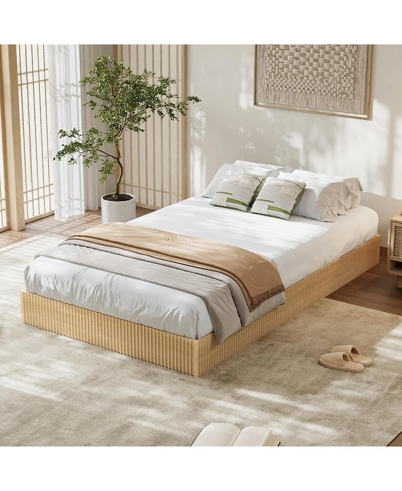 gaomon Wood Platform Bed with Fluted Design, Low Profile BedFrame, Minimalist Base Noise-Free, Easy Assembly