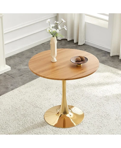 Streamdale Furniture 31.5" Faux-Wood Thickened-Top Metal-Pedestal Round Dining Table