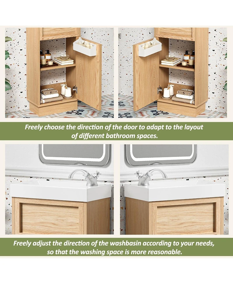 Sillysis 15.75" Bathroom Vanity with Resin Sink, Mdf Cabinet, Adjustable Shelf and Push to Open Reversible Door