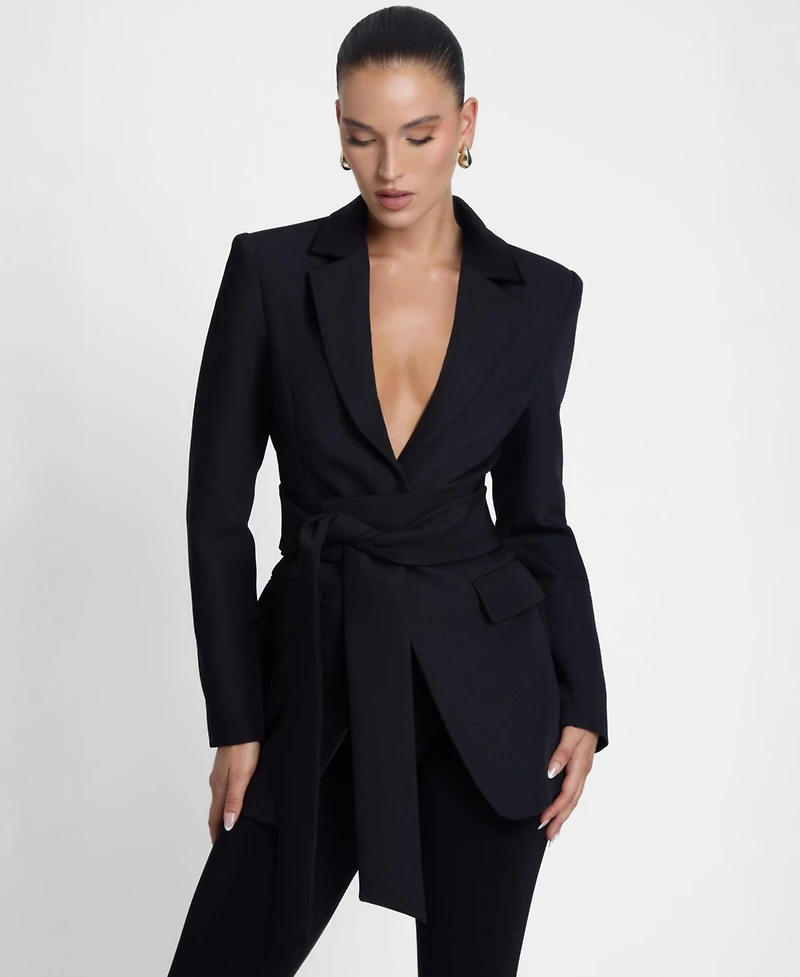 Leau Women's Classic Column Tailored Belted Blazer