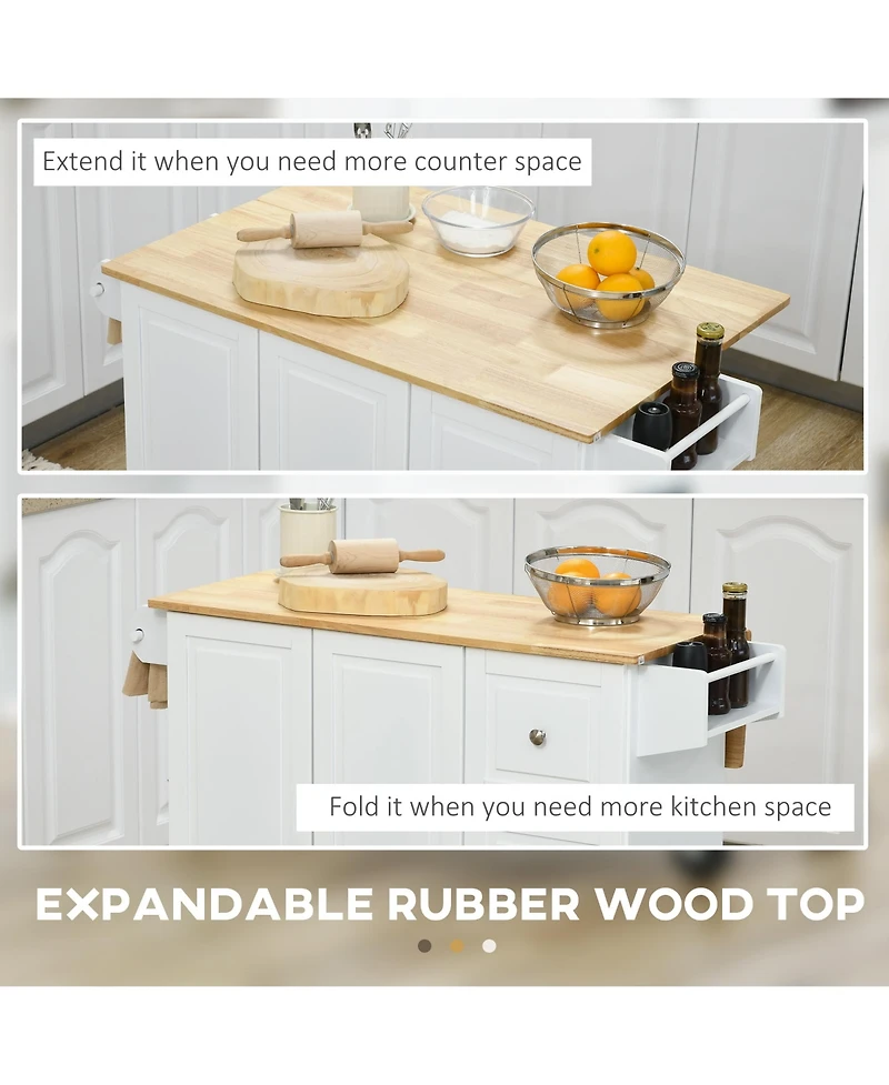 Homcom Kitchen Island on Wheels, Kitchen Cart with Drop Leaf, White