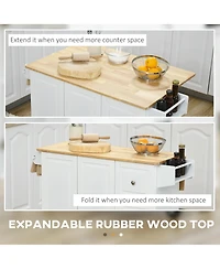 Homcom Kitchen Island on Wheels, Kitchen Cart with Drop Leaf, White