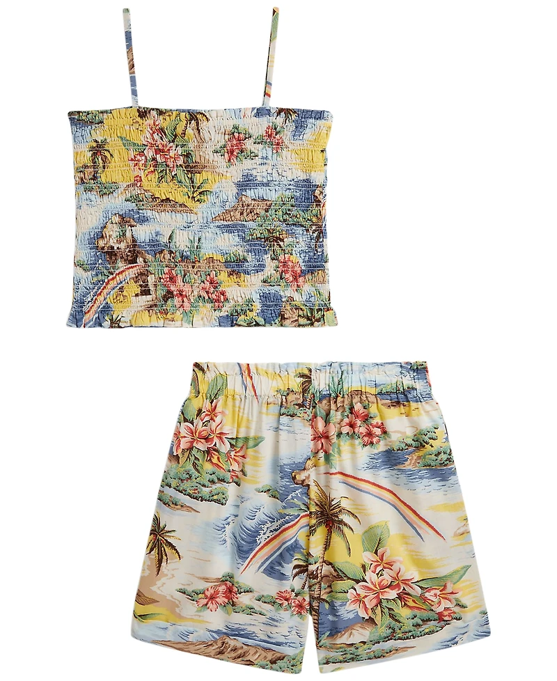 Polo Ralph Lauren Girls' 7-16 Tropical-Print Smocked Boxy Top & Short, 2-Piece Set