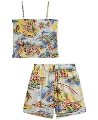 Polo Ralph Lauren Girls' 7-16 Tropical-Print Smocked Boxy Top & Short, 2-Piece Set