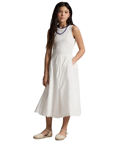 Polo Ralph Lauren Girls' 7-16 Eyelet-Skirt Ribbed Cotton Maxi Dress