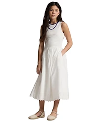 Polo Ralph Lauren Girls' 7-16 Eyelet-Skirt Ribbed Cotton Maxi Dress