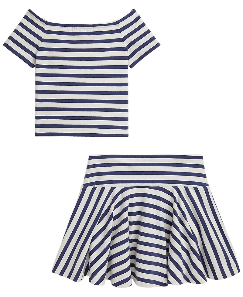 Polo Ralph Lauren Girls' 2T-6X Striped Stretch Jersey T-Shirt & Skort, 2-Piece Set