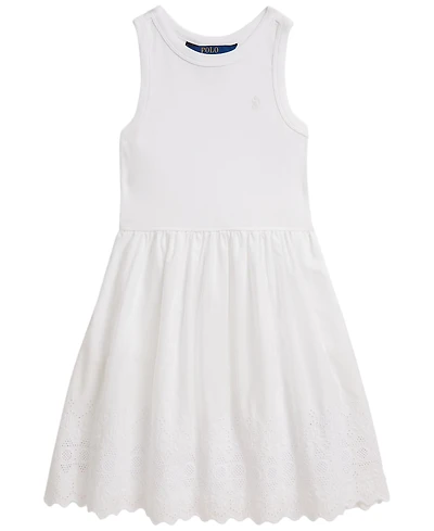 Polo Ralph Lauren Girls' 2T-6X Eyelet-Skirt Ribbed Cotton Dress