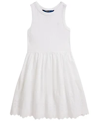 Polo Ralph Lauren Girls' 2T-6X Eyelet-Skirt Ribbed Cotton Dress
