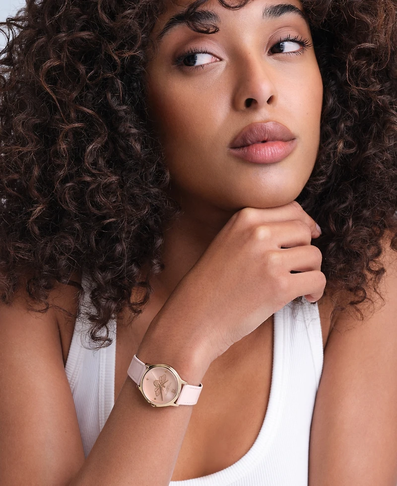 Olivia Burton Women's Ob Classic Bee Primrose Leather Strap Watch, 29.8mm