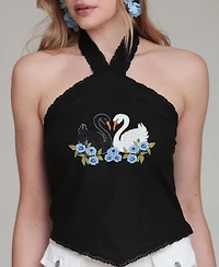 Avec Les Filles Women's Halter Tie-Neck Top