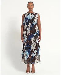 Estelle Women's Plus Sizes Aveline Floral Ruffle Sleeveless Midi Dress